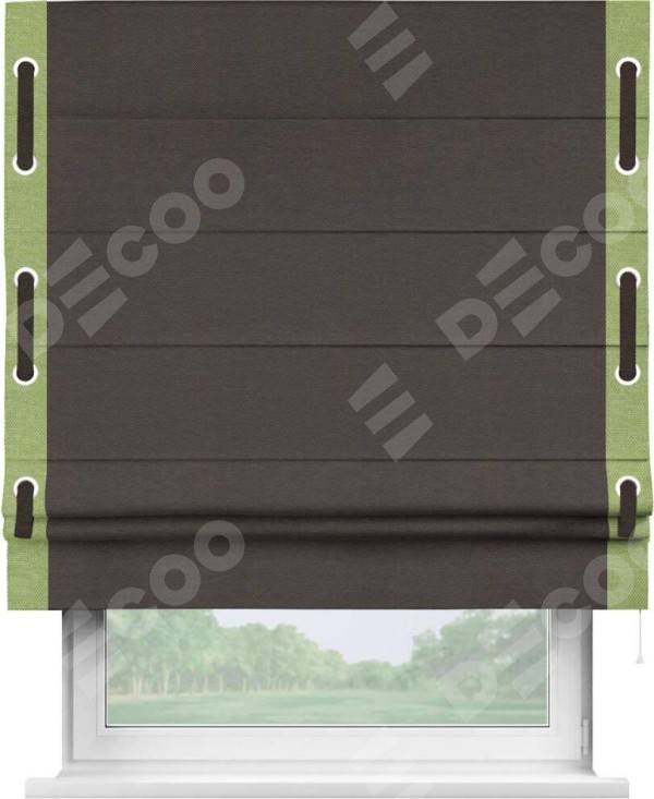 Римская штора «Кортин» с кантом Стрим Дуо (люверсы с пояском), для проема, ткань лён димаут, венге