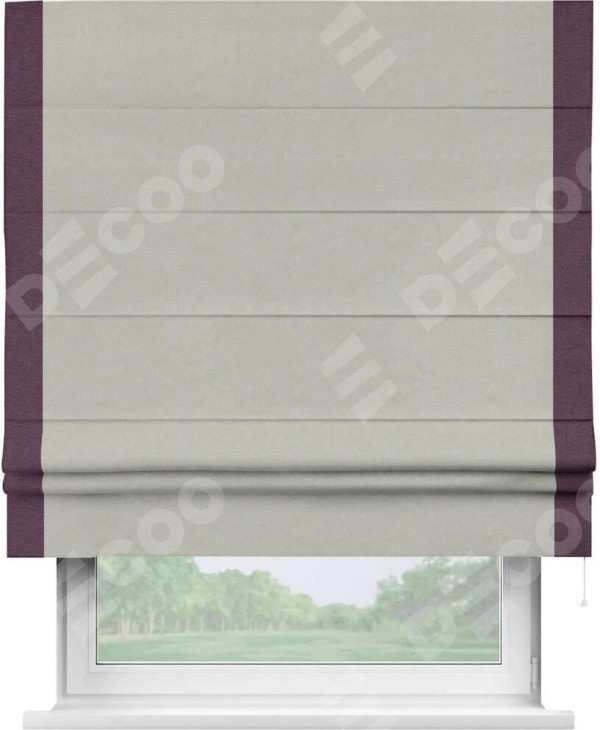 Римская штора «Кортин» с кантом Стрим Дуо, для проема, ткань лён димаут, светло-серый