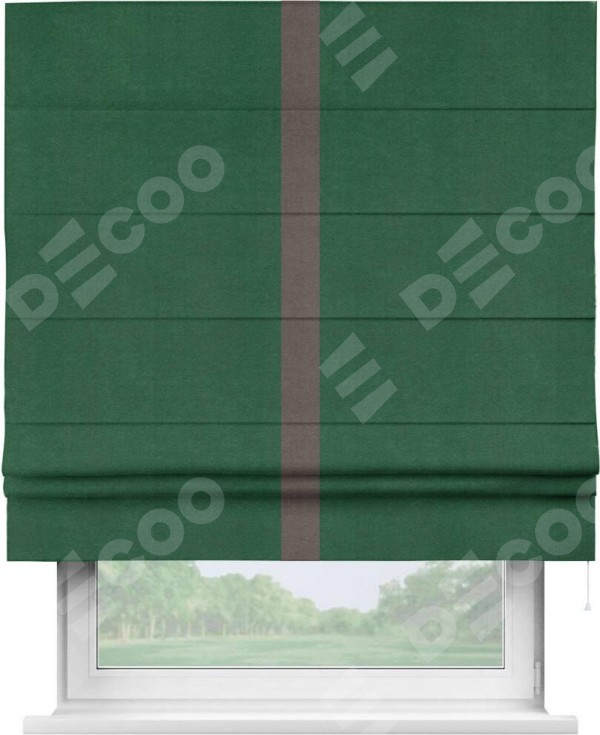 Римская штора «Кортин» с кантом Хайвэй, для проема, ткань вельвет зеленый