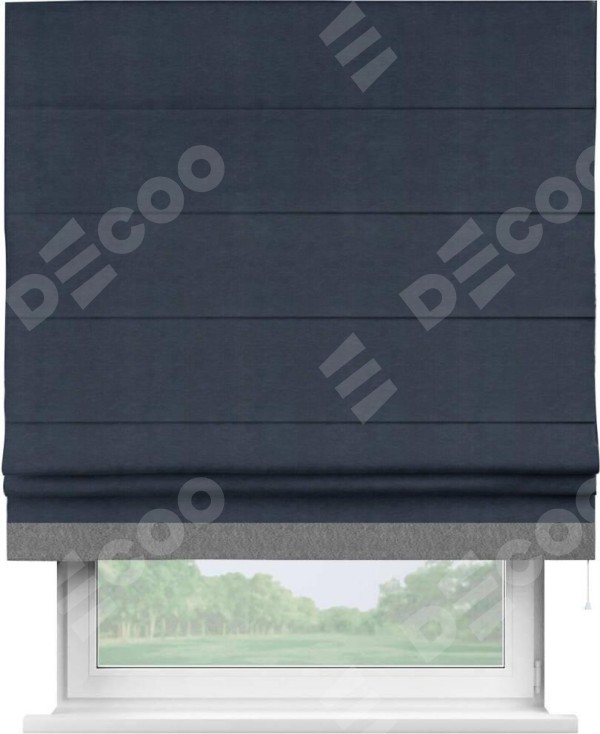 Римская штора «Кортин» с кантом Джестер, для проема, ткань софт однотонный тёмно-синий