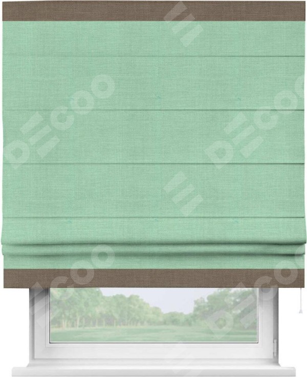 Римская штора «Кортин» с кантом Горизонт, для проема, ткань лён светло-бирюзовый