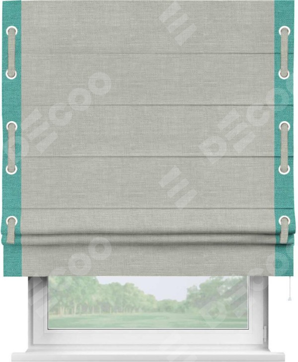 Римская штора «Кортин» с кантом Стрим Дуо (люверсы с пояском), для проема, ткань лён серый