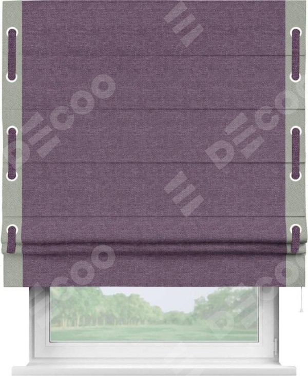 Римская штора «Кортин» с кантом Стрим Дуо (люверсы с пояском), для проема, ткань лён димаут, брусника