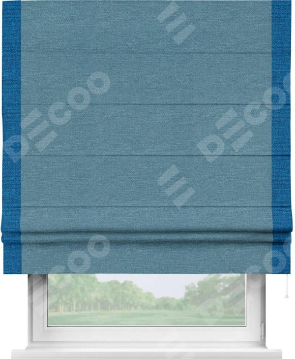 Римская штора «Кортин» с кантом Стрим Дуо, для проема, ткань лён голубой