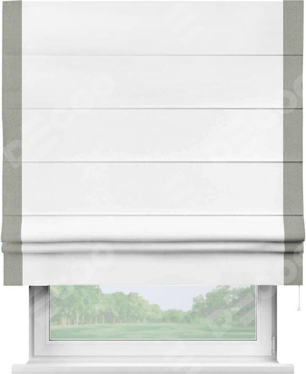 Римская штора «Кортин» с кантом Стрим Дуо, для проема, ткань однотонная белоснежная