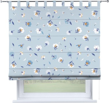 Римская штора на петлях «Голубые цветы»