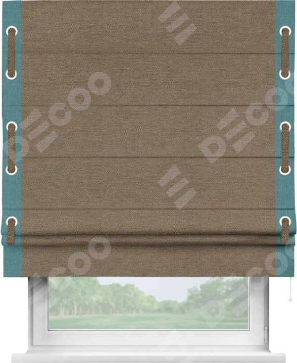 Римская штора «Кортин» с кантом Стрим Дуо (люверсы с пояском), для проема, ткань лён светло-коричневый