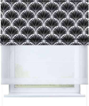 Римская штора «Кортин» день-ночь «Арт-деко листья черный»
