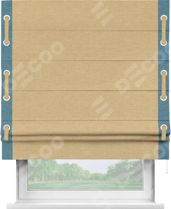 Римская штора «Кортин» с кантом Стрим Дуо (люверсы с пояском), для проема, ткань лён темно-бежевый