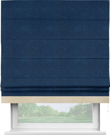 Римская штора «Кортин» с кантом Джестер, для проема, ткань софт однотонный синий