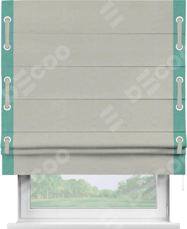 Римская штора «Кортин» с кантом Стрим Дуо (люверсы с пояском), для проема, ткань лён димаут, светло-серый