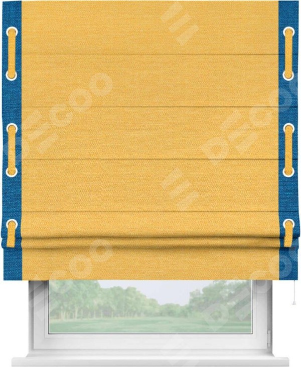 Римская штора «Кортин» с кантом Стрим Дуо (люверсы с пояском), для проема, ткань лён желтый