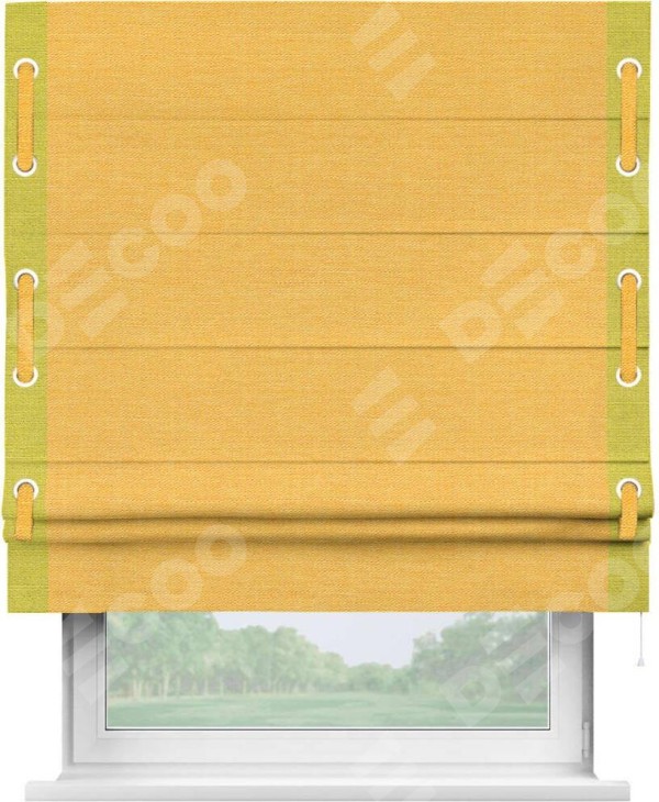 Римская штора «Кортин» с кантом Стрим Дуо (люверсы с пояском), для проема, ткань лён желтый