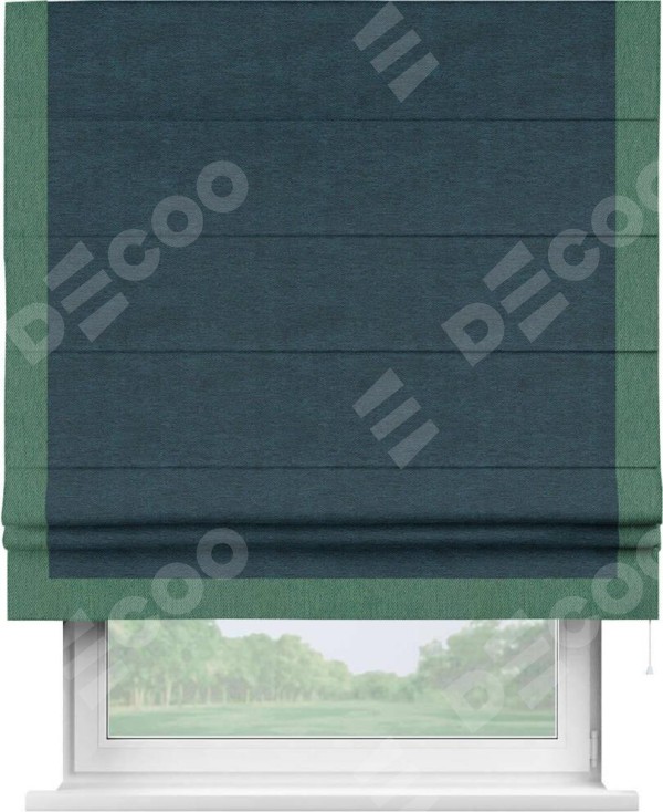 Римская штора «Кортин» с кантом Виктория, для проема, ткань твид блэкаут, глубокий синий