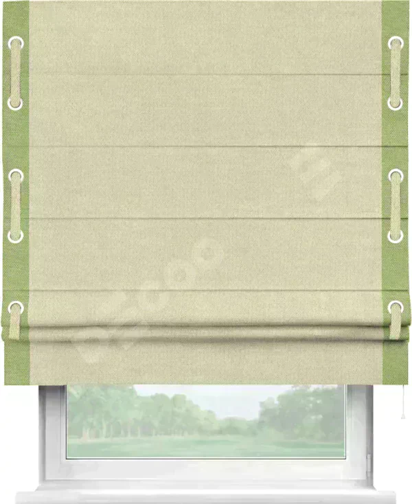 Римская штора «Кортин» с кантом Стрим Дуо (люверсы с пояском), для проема, ткань лён димаут, шампань