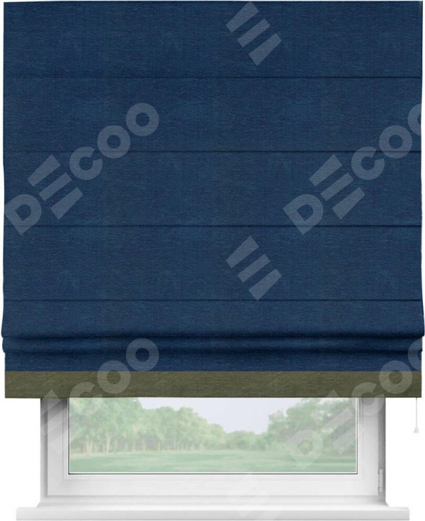Римская штора «Кортин» с кантом Джестер, для проема, ткань софт однотонный синий
