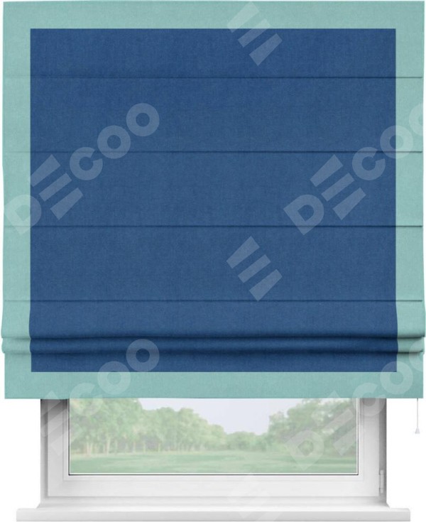 Римская штора «Кортин» с кантом Чесс, для проема, ткань вельвет синий