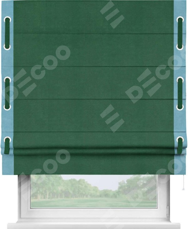 Римская штора «Кортин» с кантом Стрим Дуо (люверсы с пояском), для проема, ткань вельвет зеленый