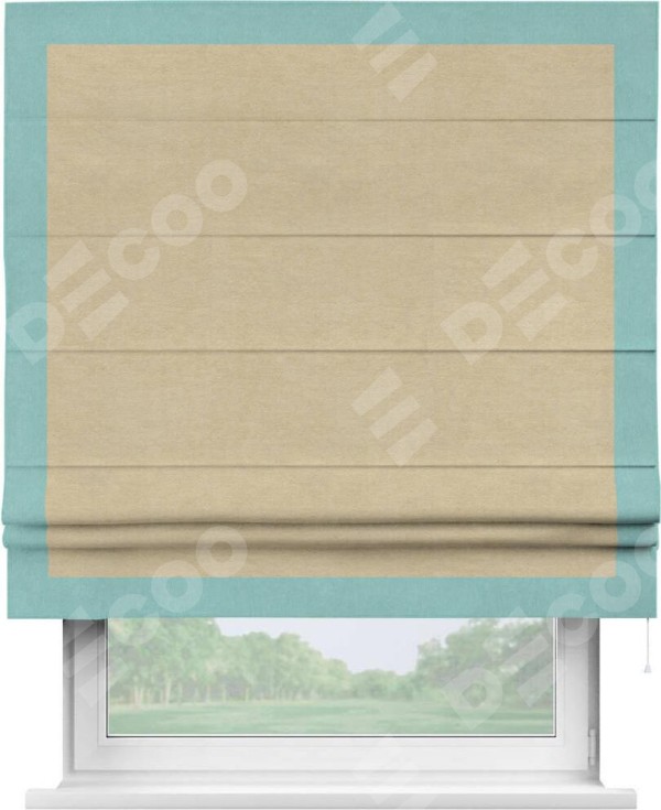 Римская штора «Кортин» с кантом Чесс, для проема, ткань вельвет бежевый