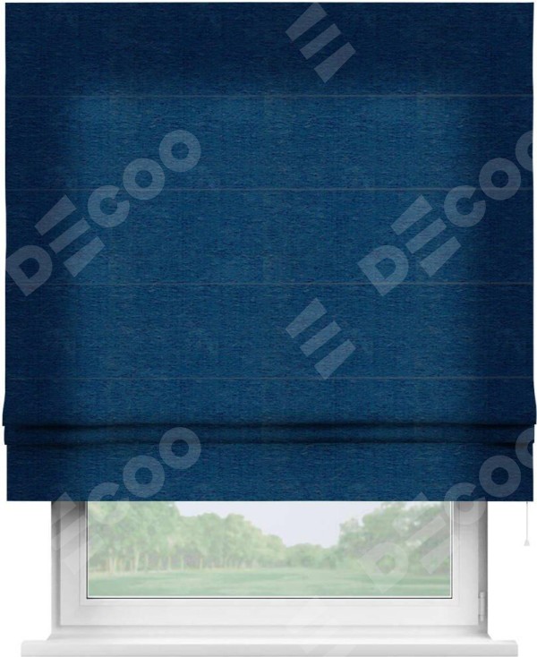 Римская штора «Кортин» для проема, ткань софт однотонный синий
