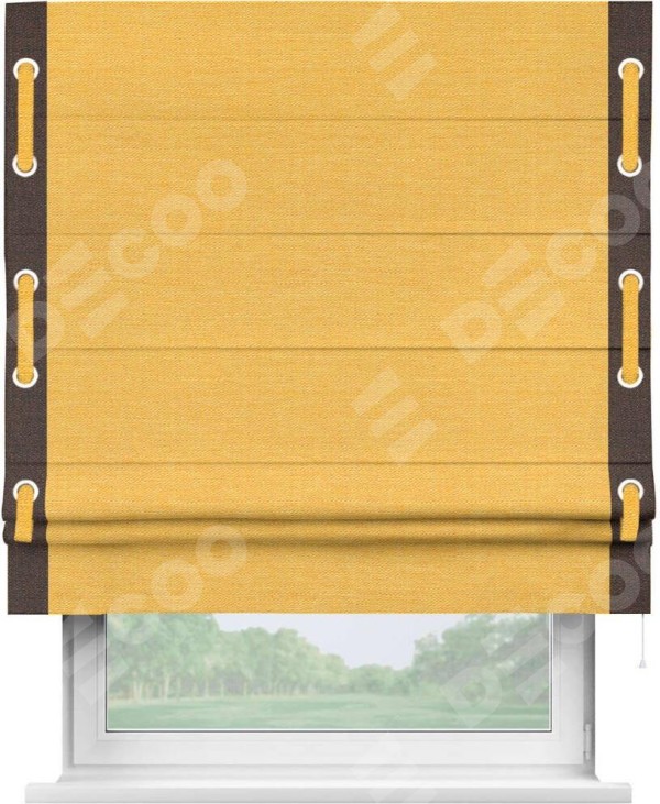 Римская штора «Кортин» с кантом Стрим Дуо (люверсы с пояском), для проема, ткань лён желтый
