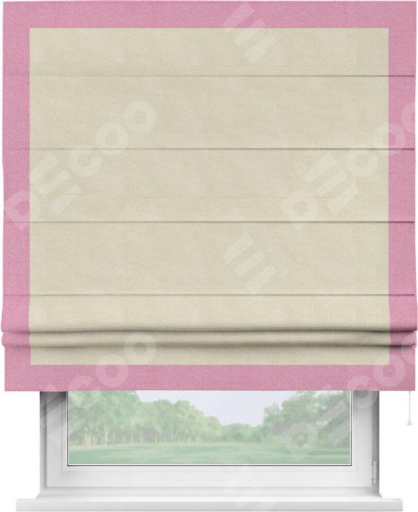 Римская штора «Кортин» с кантом Чесс, для проема, ткань лён димаут, бежевый