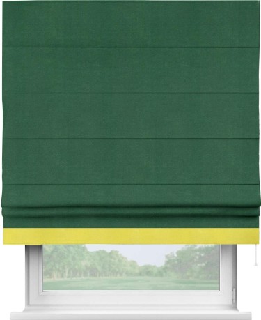 Римская штора «Кортин» с кантом Джестер, для проема, ткань вельвет зеленый