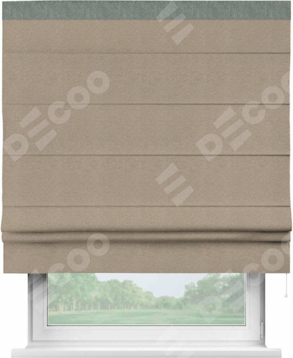 Римская штора «Кортин» с кантом Кинг, для проема, ткань лён димаут, светло-бежевый