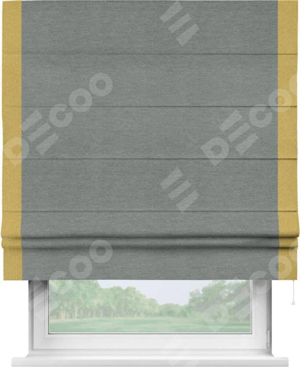 Римская штора «Кортин» с кантом Стрим Дуо, для проема, ткань твид блэкаут, серый