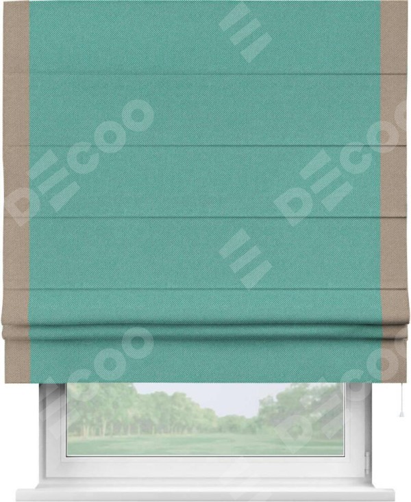 Римская штора «Кортин» с кантом Стрим Дуо, для проема, ткань лён димаут, бирюзовый