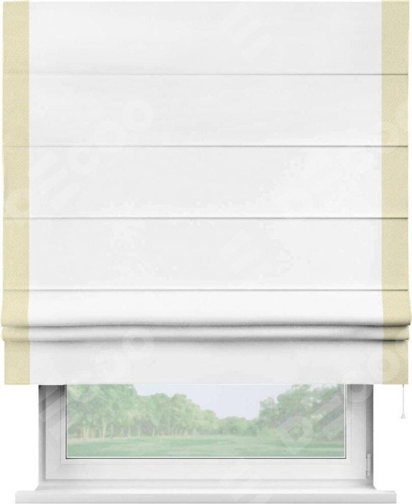 Римская штора «Кортин» с кантом Стрим Дуо, для проема, ткань однотонная белоснежная