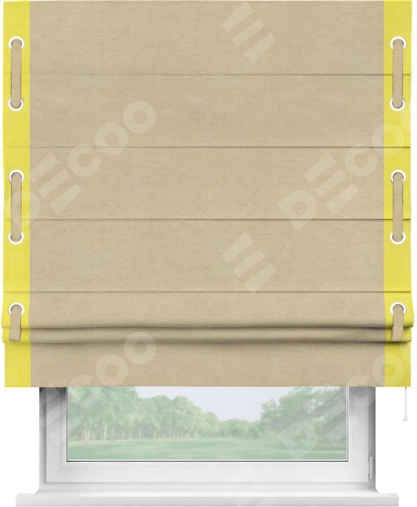 Римская штора «Кортин» с кантом Стрим Дуо (люверсы с пояском), для проема, ткань вельвет бежевый