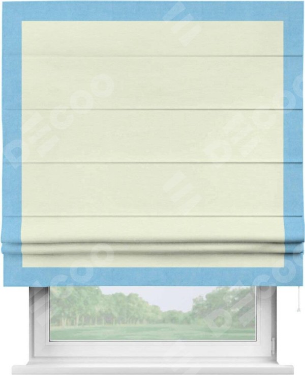 Римская штора «Кортин» с кантом Чесс, для проема, ткань вельвет молочный