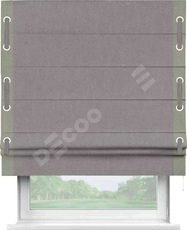 Римская штора «Кортин» с кантом Стрим Дуо (люверсы с пояском), для проема, лён блэкаут сиреневый