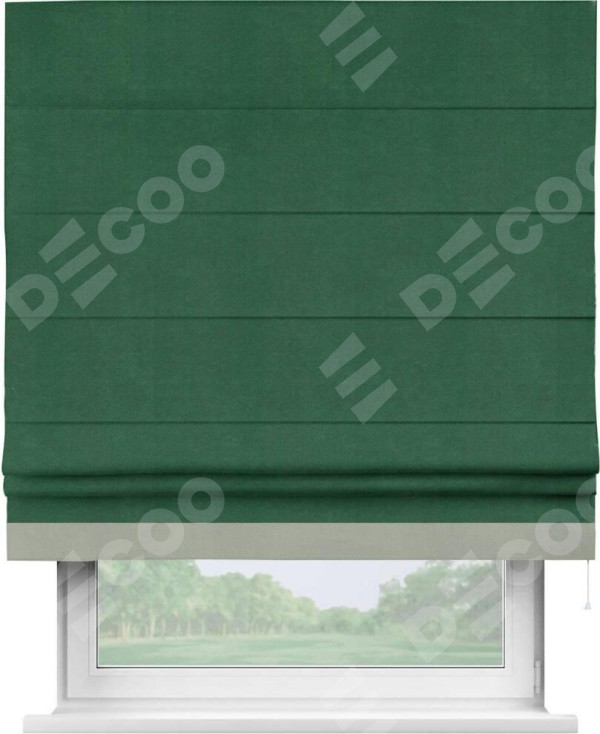 Римская штора «Кортин» с кантом Джестер, для проема, ткань вельвет зеленый