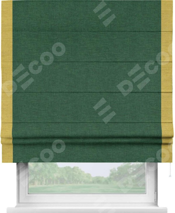 Римская штора «Кортин» с кантом Стрим Дуо, для проема, ткань лён серо-зеленый