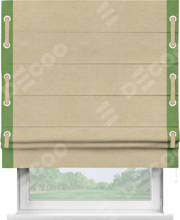 Римская штора «Кортин» с кантом Стрим Дуо (люверсы с пояском), для проема, ткань вельвет бежевый