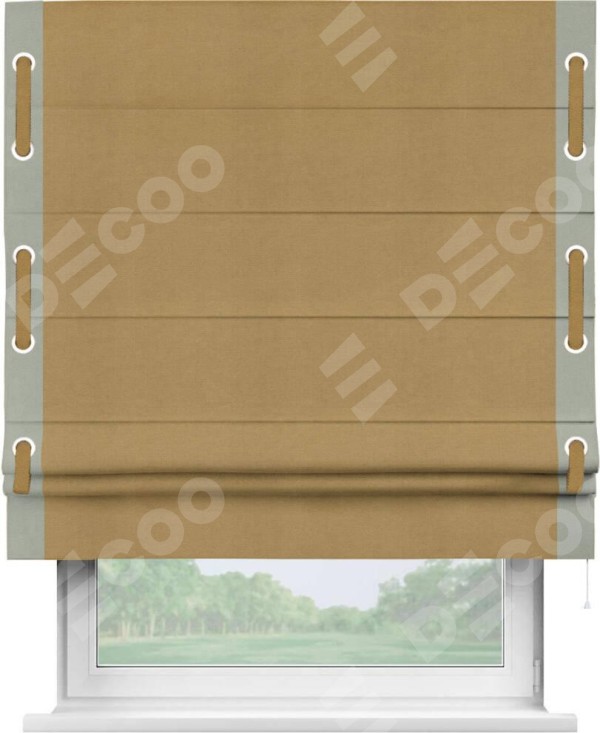 Римская штора «Кортин» с кантом Стрим Дуо (люверсы с пояском), для проема, ткань вельвет горчица