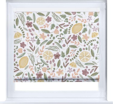 Римская штора «Кортин» кассетная «Лимоны и цветы»
