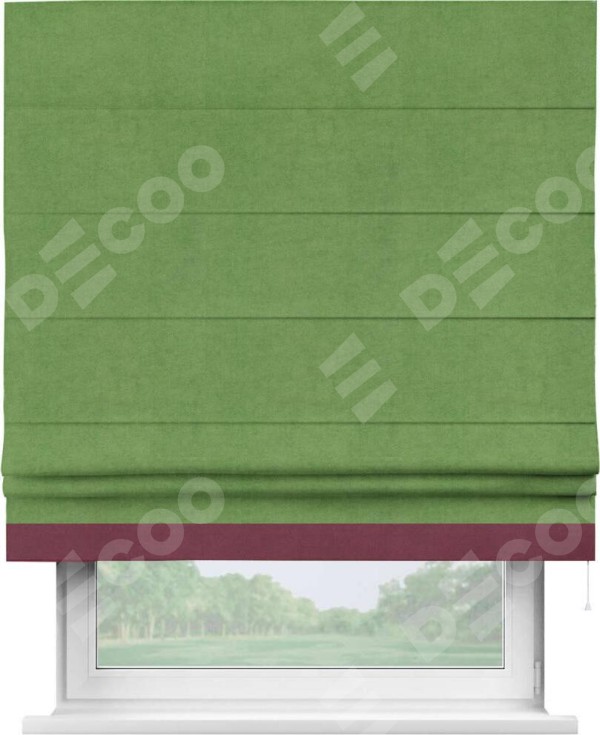 Римская штора «Кортин» с кантом Джестер, для проема, ткань вельвет салатовый