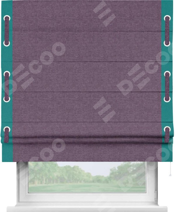 Римская штора «Кортин» с кантом Стрим Дуо (люверсы с пояском), для проема, ткань лён димаут, брусника