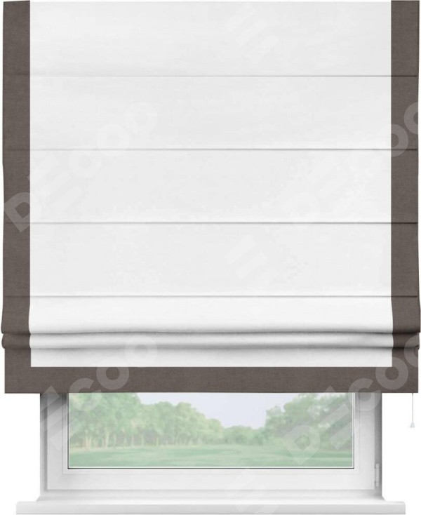 Римская штора «Кортин» с кантом Виктория, для проема, ткань вельвет дымчато-белый