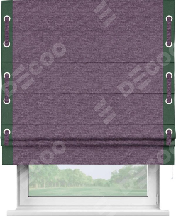 Римская штора «Кортин» с кантом Стрим Дуо (люверсы с пояском), для проема, ткань лён димаут, брусника