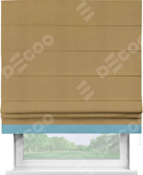 Римская штора «Кортин» с кантом Джестер, для проема, ткань вельвет горчица