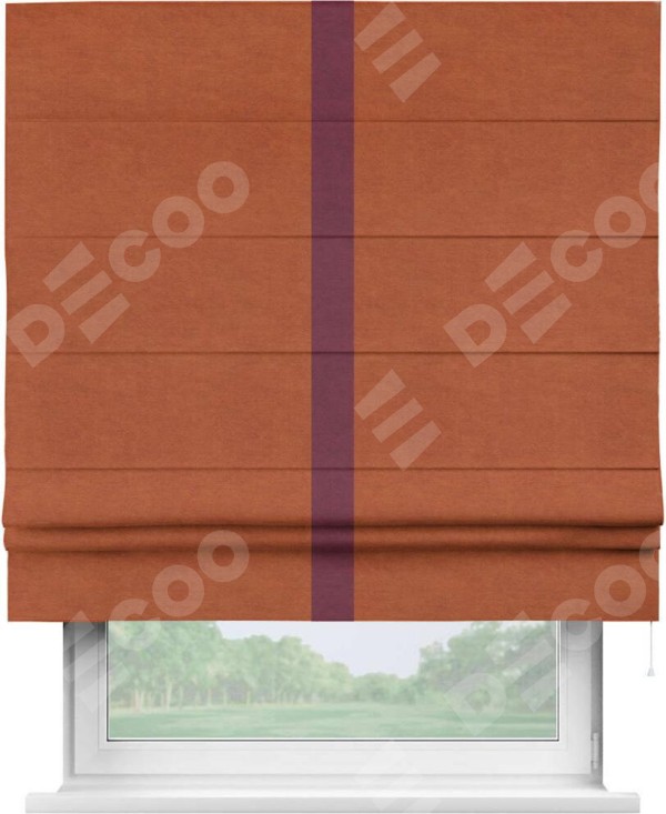 Римская штора «Кортин» с кантом Хайвэй, для проема, ткань вельвет терракотовый