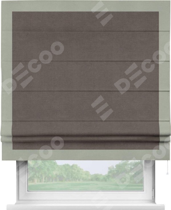 Римская штора «Кортин» с кантом Чесс, для проема, ткань вельвет коричневый