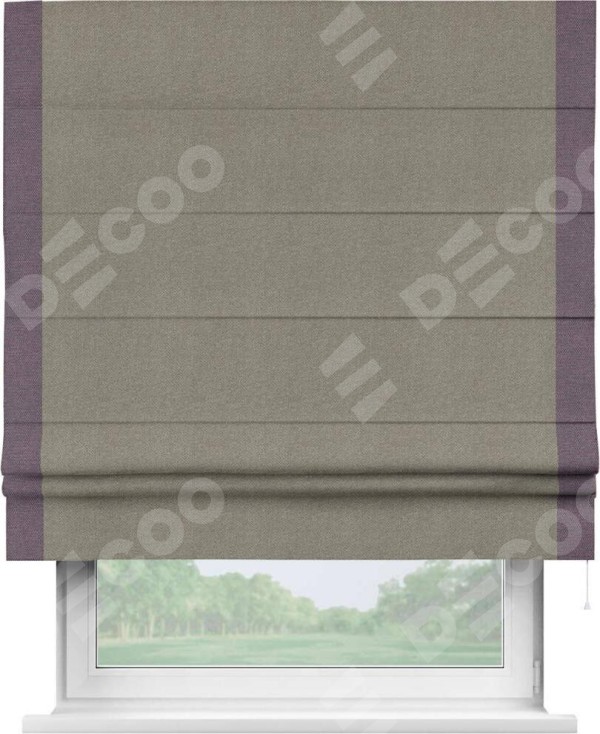 Римская штора «Кортин» с кантом Стрим Дуо, для проема, ткань лён димаут, серо-зелёный