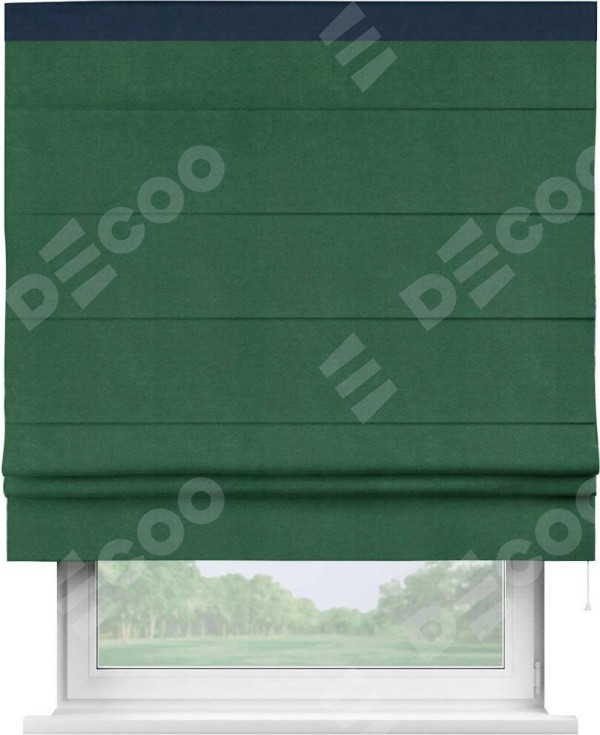 Римская штора «Кортин» с кантом Кинг, для проема, ткань вельвет зеленый