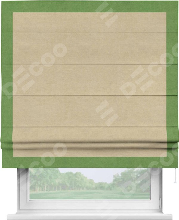 Римская штора «Кортин» с кантом Чесс, для проема, ткань вельвет бежевый