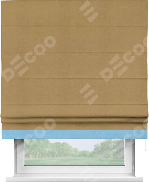 Римская штора «Кортин» с кантом Джестер, для проема, ткань вельвет горчица